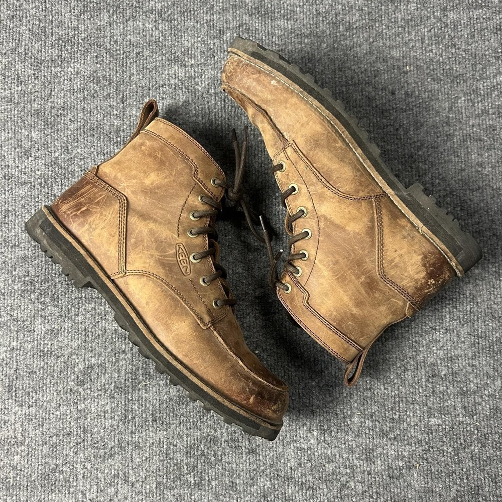 Keen Boots Mens Size 10 Brown Leather Lace Up Combat Ankle Lug Sole Work